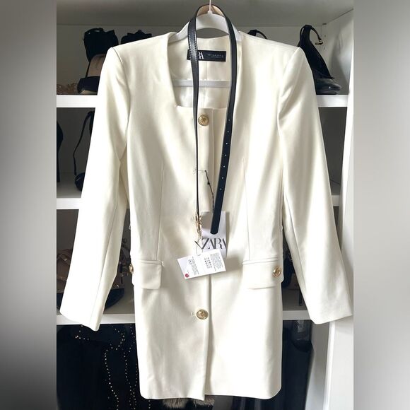 NWT ELEGANT WOMEN LONG BELTED BLAZER  color Ecru Size XS - Picture 12 of 16